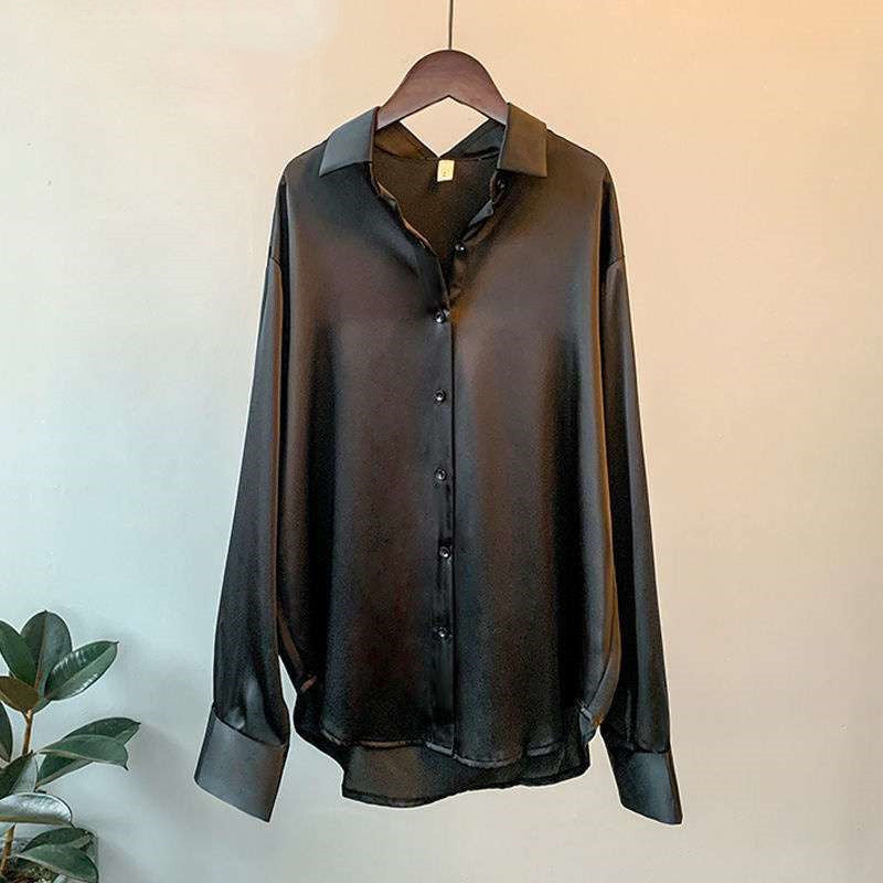 Women's Long-sleeved Satin Shirt - cas7m