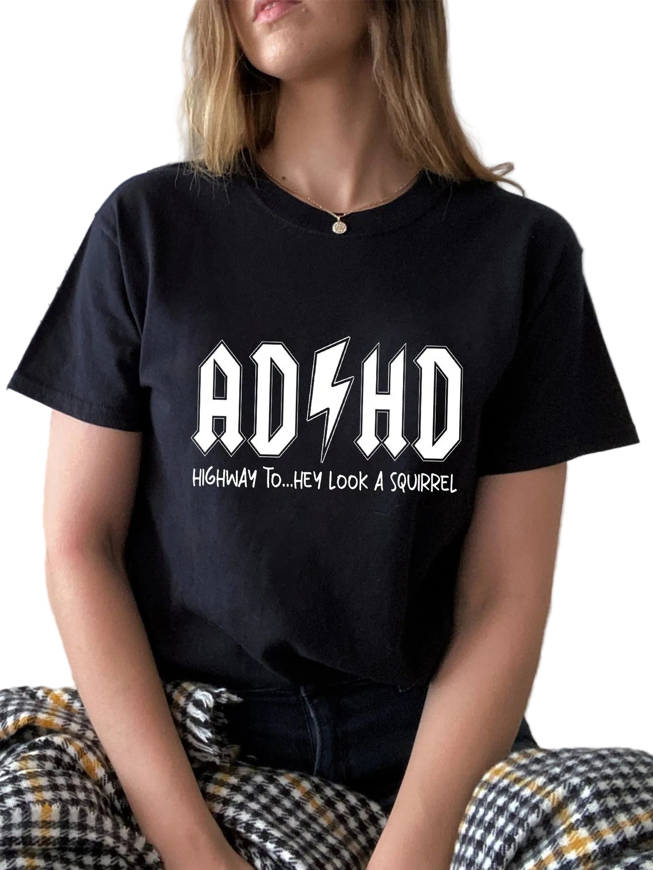 Letter Pattern Printed Women's Cotton T-shirt Short Sleeve - cas7m