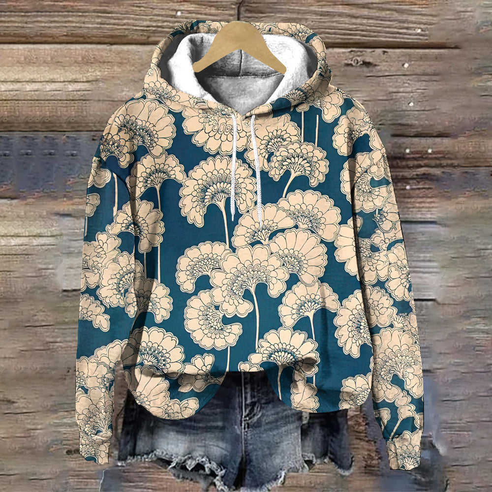 Stylish Floral-patterned Loose-fitting Designer Hoodie For Fall - cas7m