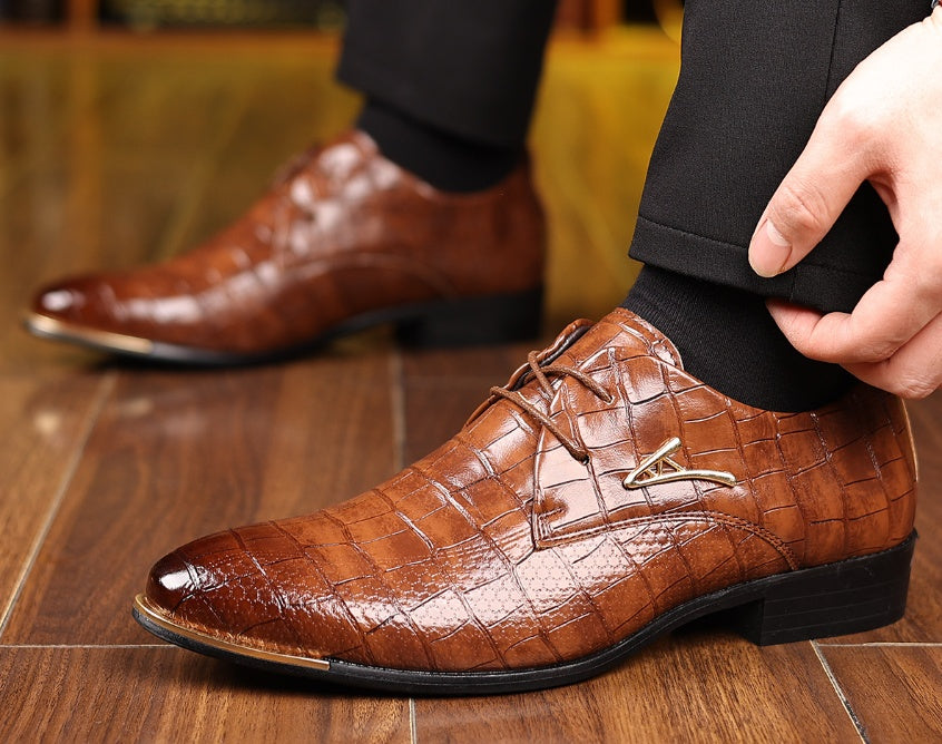 Men's Plus Size Leather Dress Shoes: Elegant Pointed Toe Design - cas7m