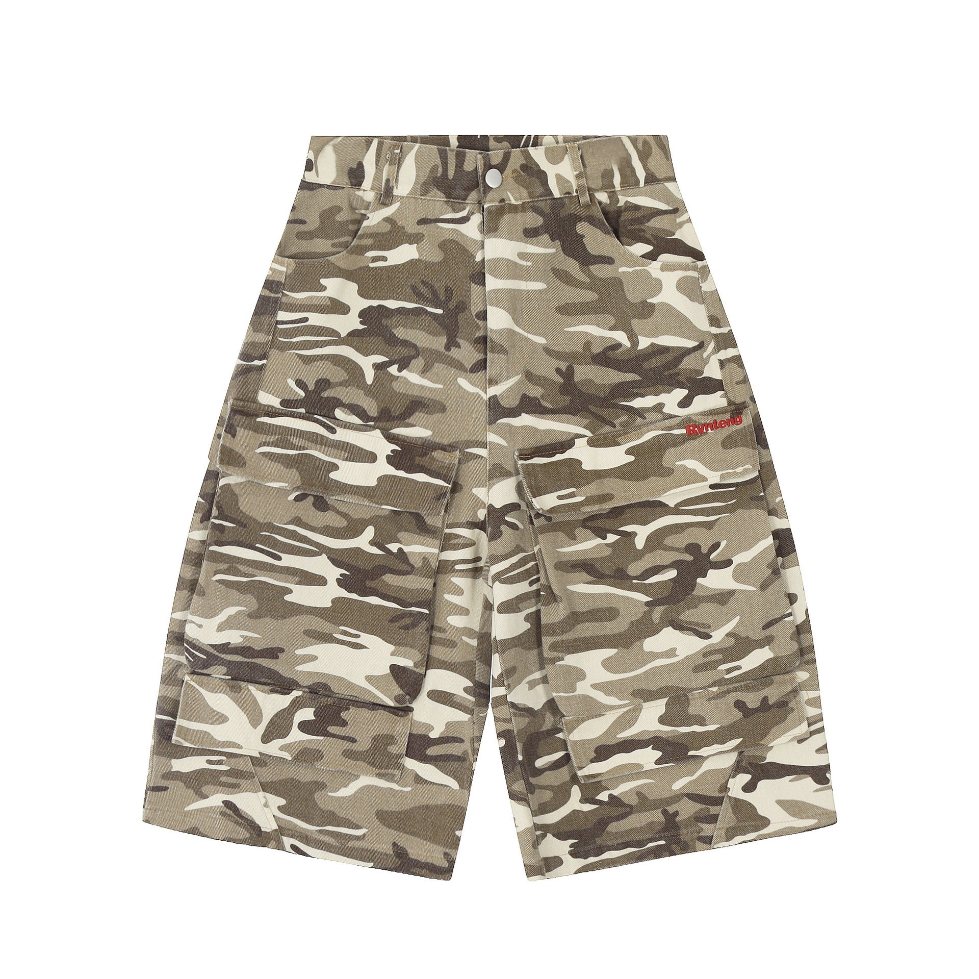 Retro Camouflage Multi-pocket Workwear Cropped Jeans Men And Women Wide - cas7m