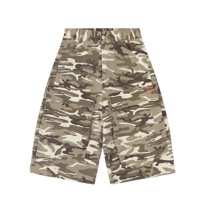 Retro Camouflage Multi-pocket Workwear Cropped Jeans Men And Women Wide - cas7m