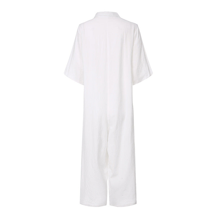 Casual Loose Long Jumpsuit Short Sleeve Rompers - cas7m