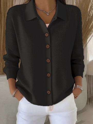 Button-knitted Lapel Sweater Cardigan Coat For Women - cas7m