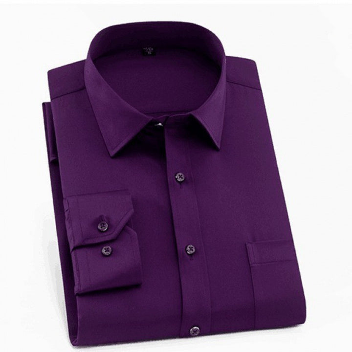 Casual Solid Color Stretch Fat Plus Size Formal Wear Non-iron Long-sleeved Shirt For Men - cas7m