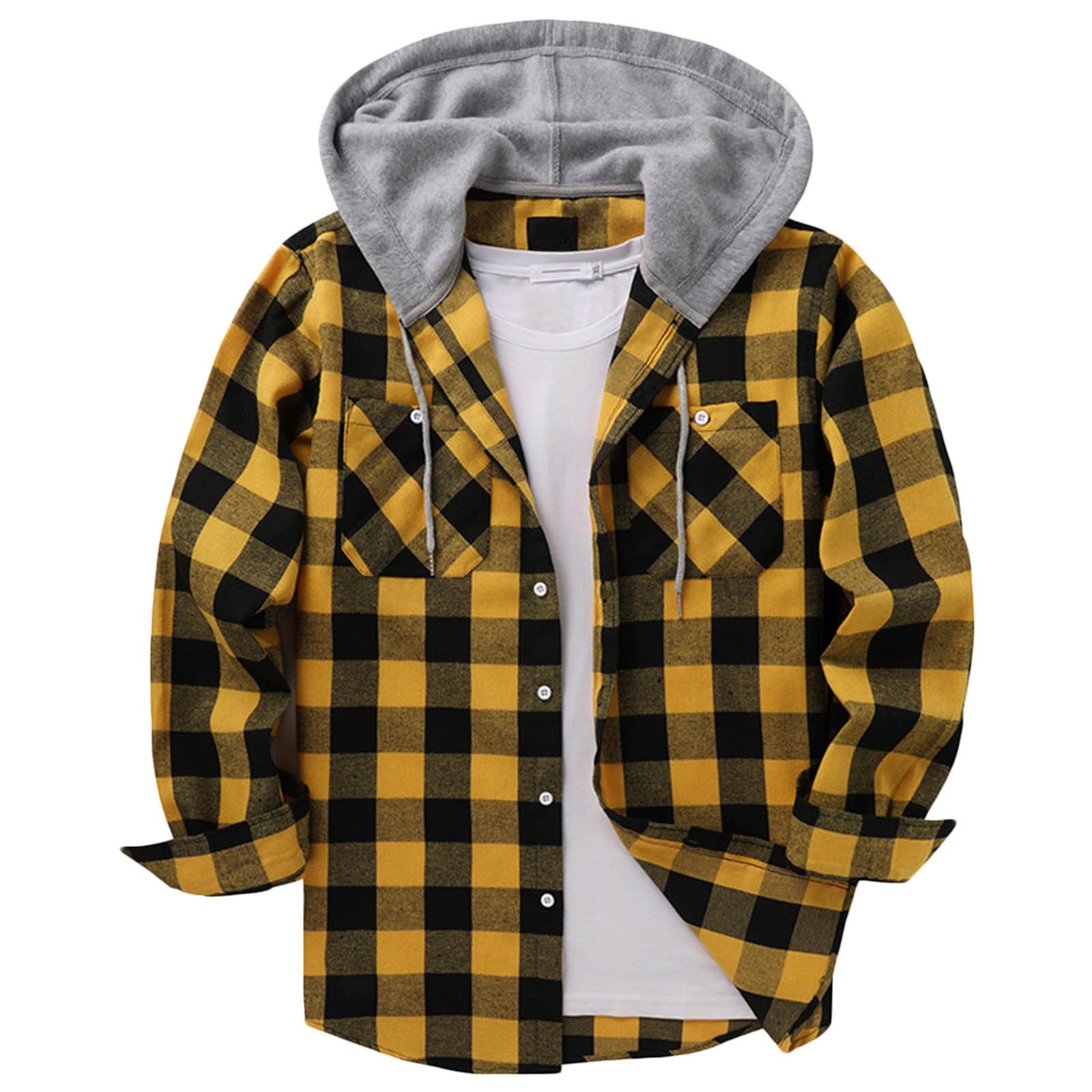 Hooded Plaid Shirt Men's Casual - cas7m