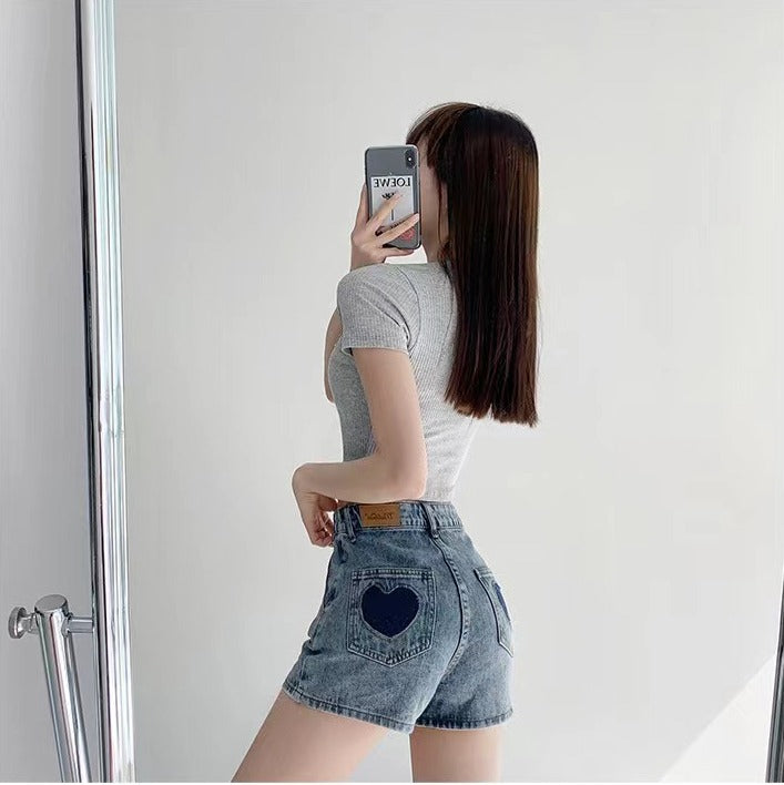 Retro Ins Street Love A-line Denim Shorts For Women - cas7m