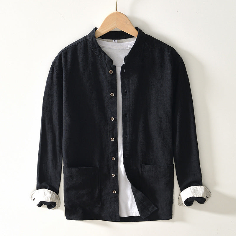 Chinese-style Stand Collar Ramie Long-sleeved Shirt Breathable Linen Casual Chinese-style Shirt For Men - cas7m