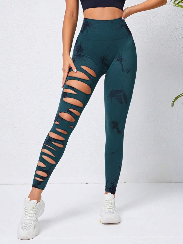 Hollow Tie-dye Yoga Pants High Waist Hip Lift Fitness Pants - cas7m