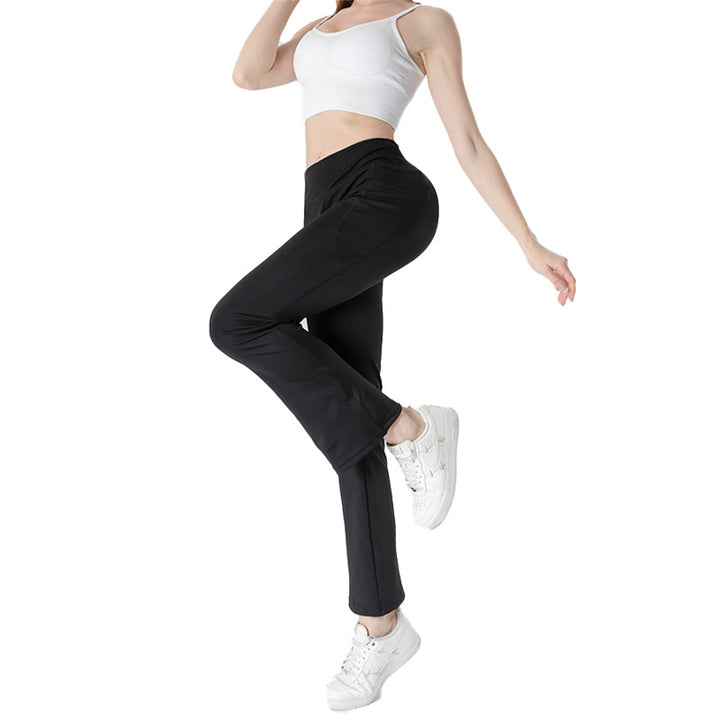 Ladies Mid Waist Abdominal-shaping Slimming Cropped Pants Casual Pocket Bootcut Trousers - cas7m