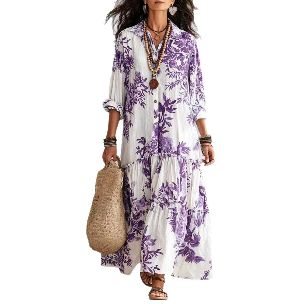 New Womens Casual Long-sleeve Lapel Dress - cas7m