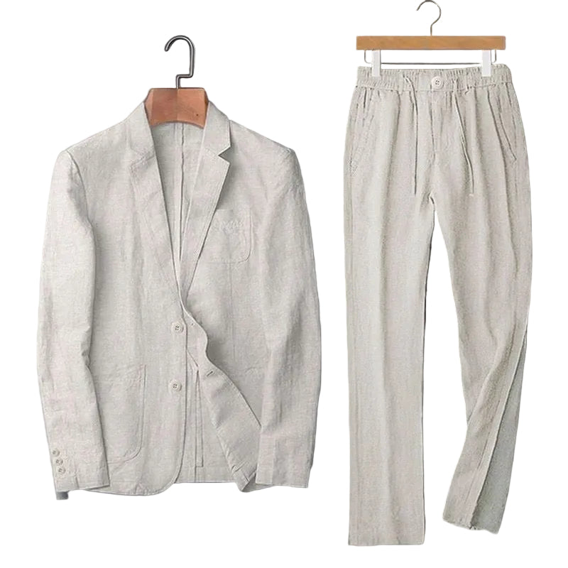Spring Ethnic Linen Slim Fit Jacket & Pants Set - M to 4XL - cas7m