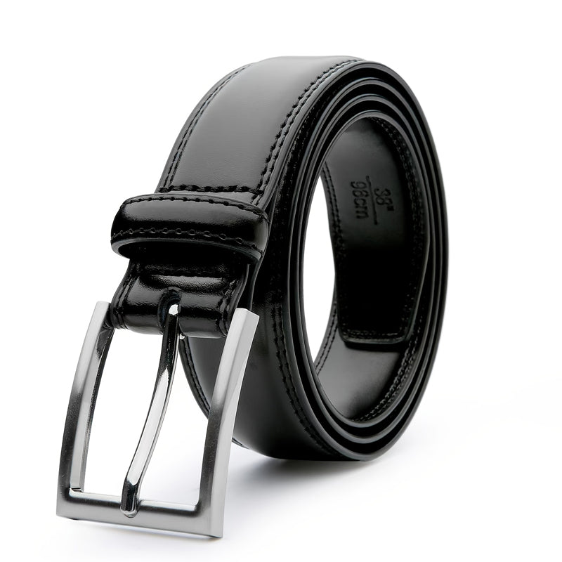 Black 100cm Womens Genuine Leather Dress Belt Classic Casual Belt With Single Prong Buckle For Jeans Pants Work And Business - cas7m