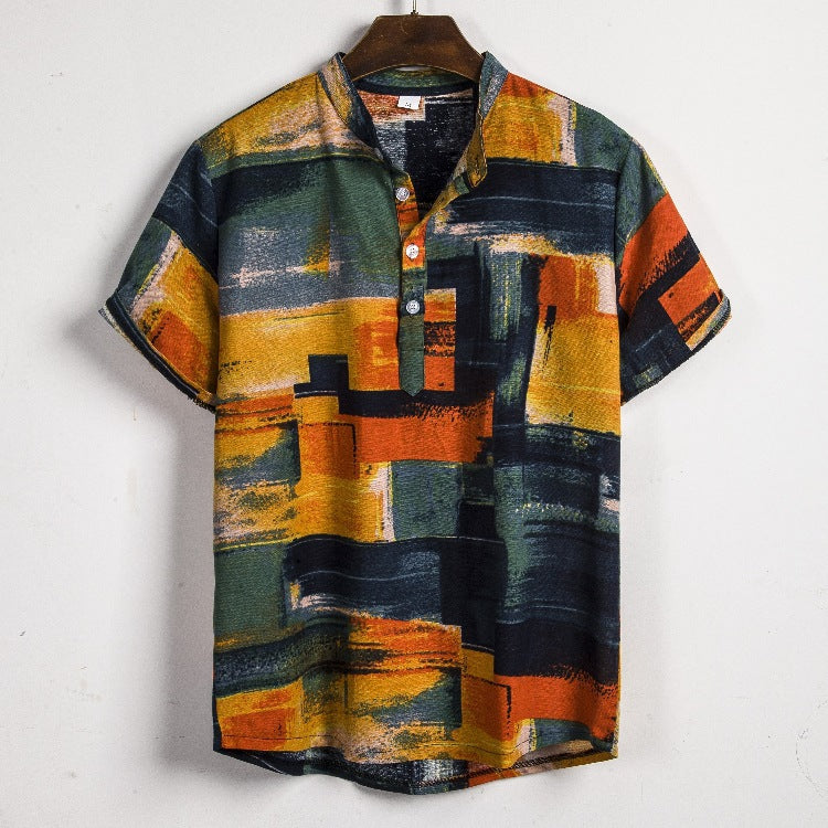 New Short-sleeved Linen Shirt For Men - cas7m