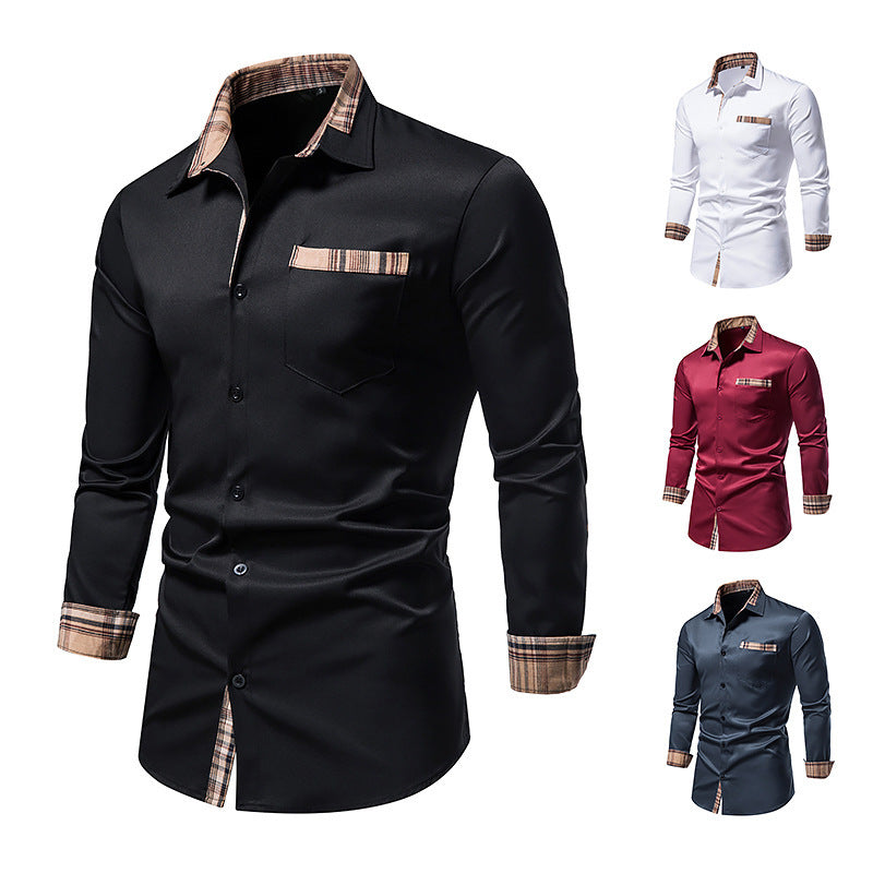 Men's Casual Long Sleeve Formal Wear Plaid Collar Button Shirt - cas7m