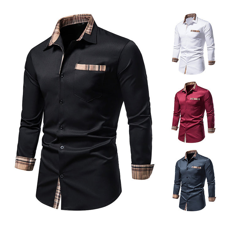 Men's Casual Long Sleeve Formal Wear Plaid Collar Button Shirt - cas7m