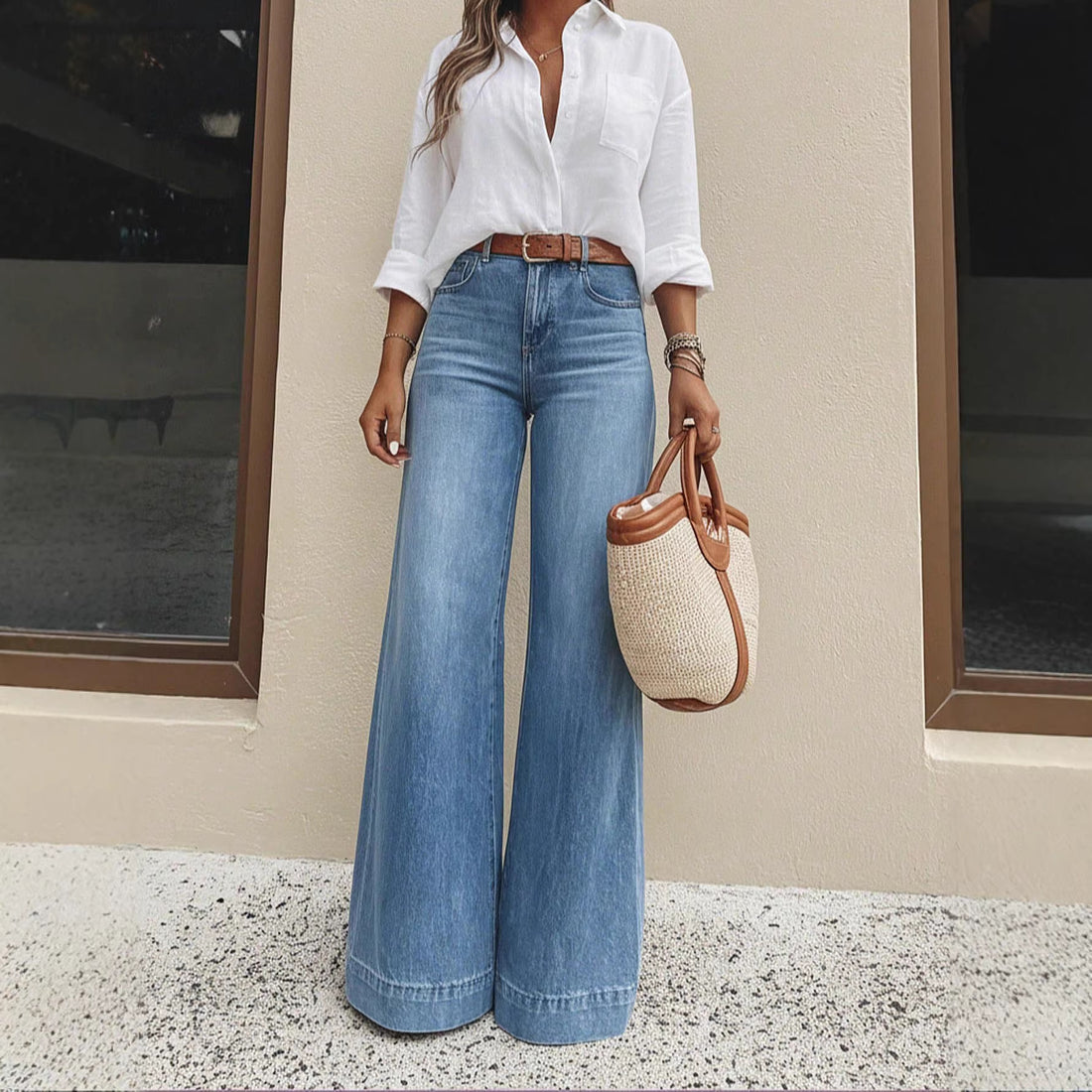 Womens Fashionable Vintage Washed Slim-Fit Jeans - cas7m