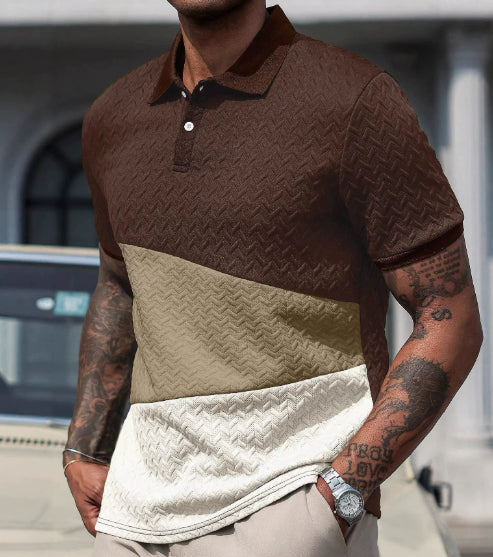 Men's Solid Color Polo Collar Short-sleeved Shirt - cas7m