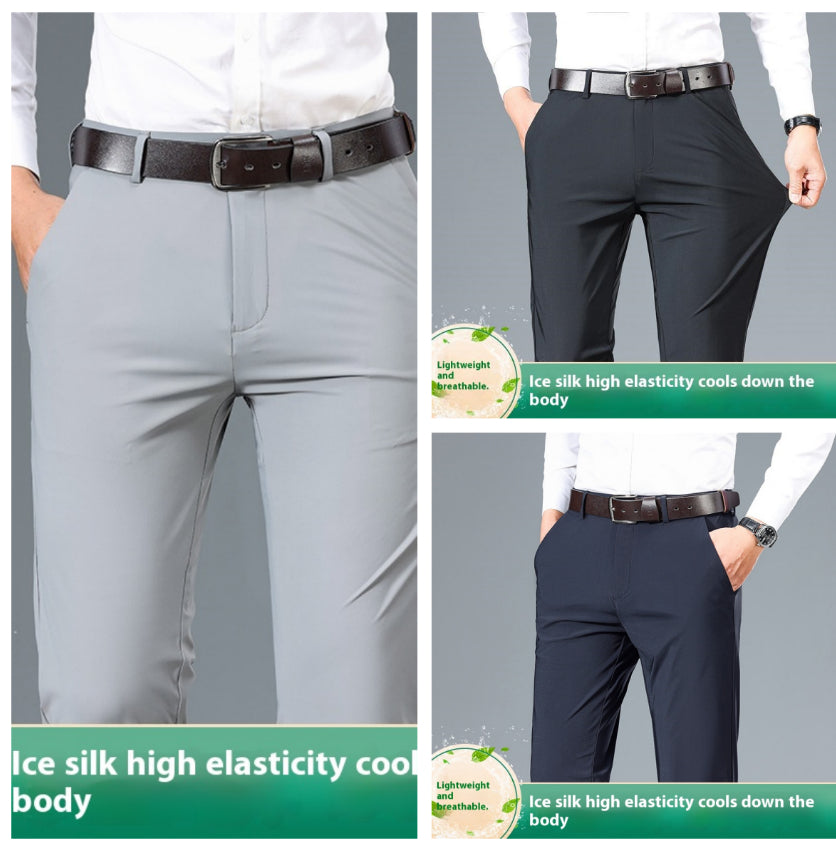 Men's High Elastic Jinammonia Ice Silk Casual Pants - cas7m