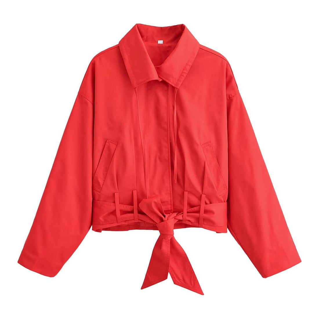 Pleated long sleeved high neck jacket with waistband