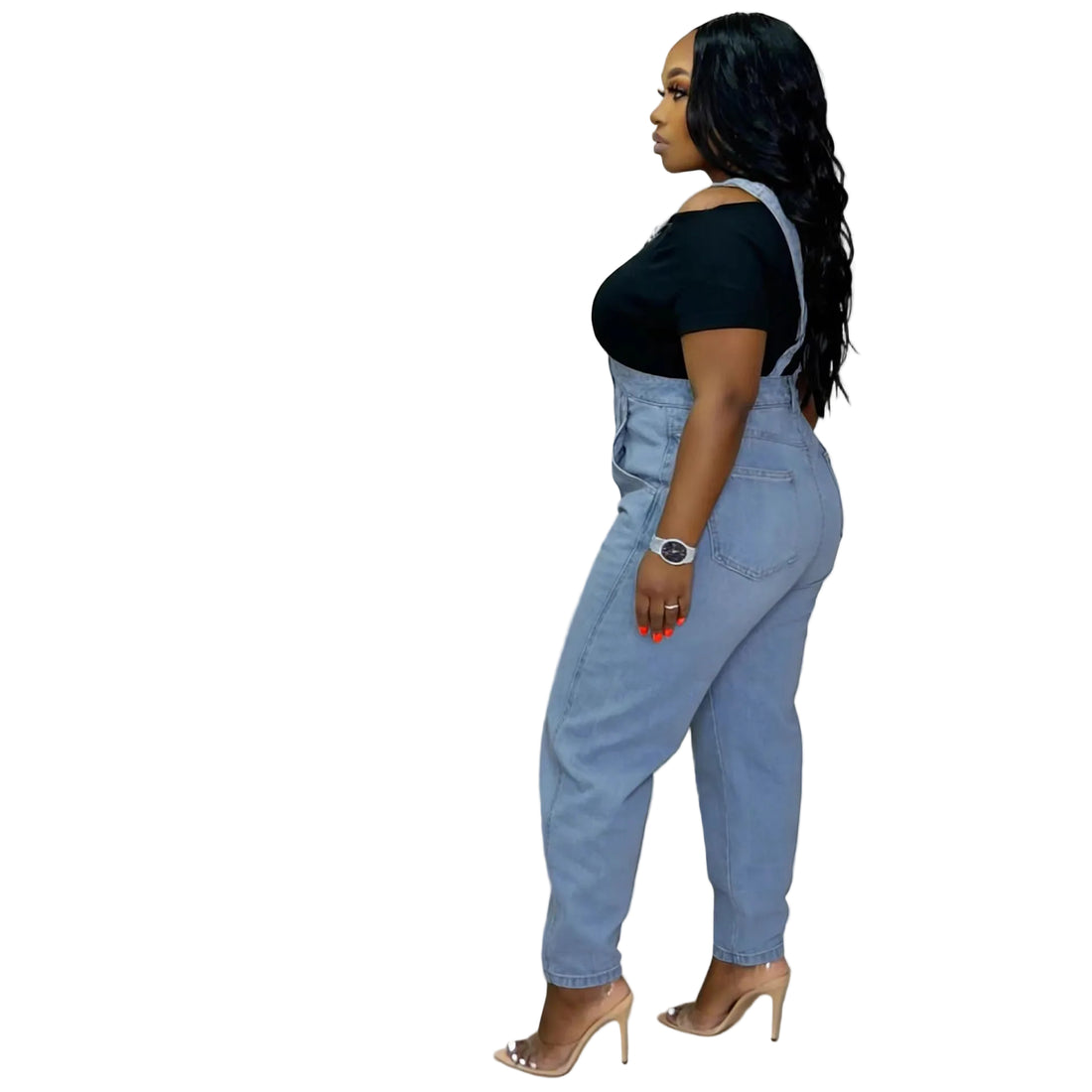 Single Shoulder Strap Washed Straight Leg Jeans Pants