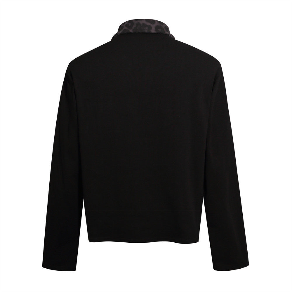 Hip Hop Gothic Cross Three Stripes Print Long Sleeve Collared Polo Shirt
