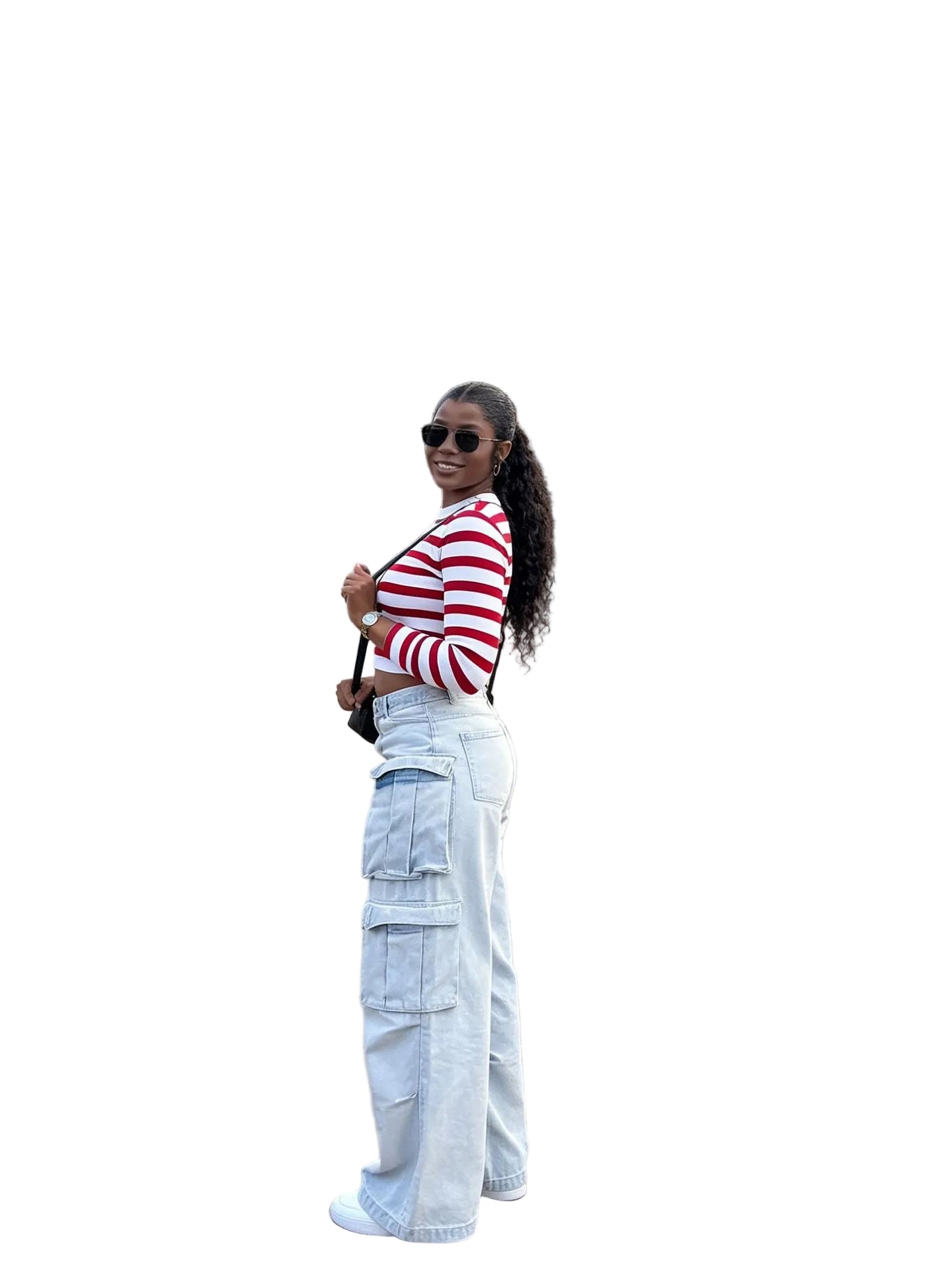 Street Style Multi-Pocket Light Wash Cargo Jeans Pants