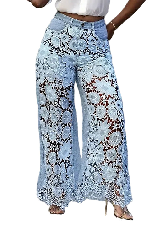 Hollow Lace Spliced Women's Jeans