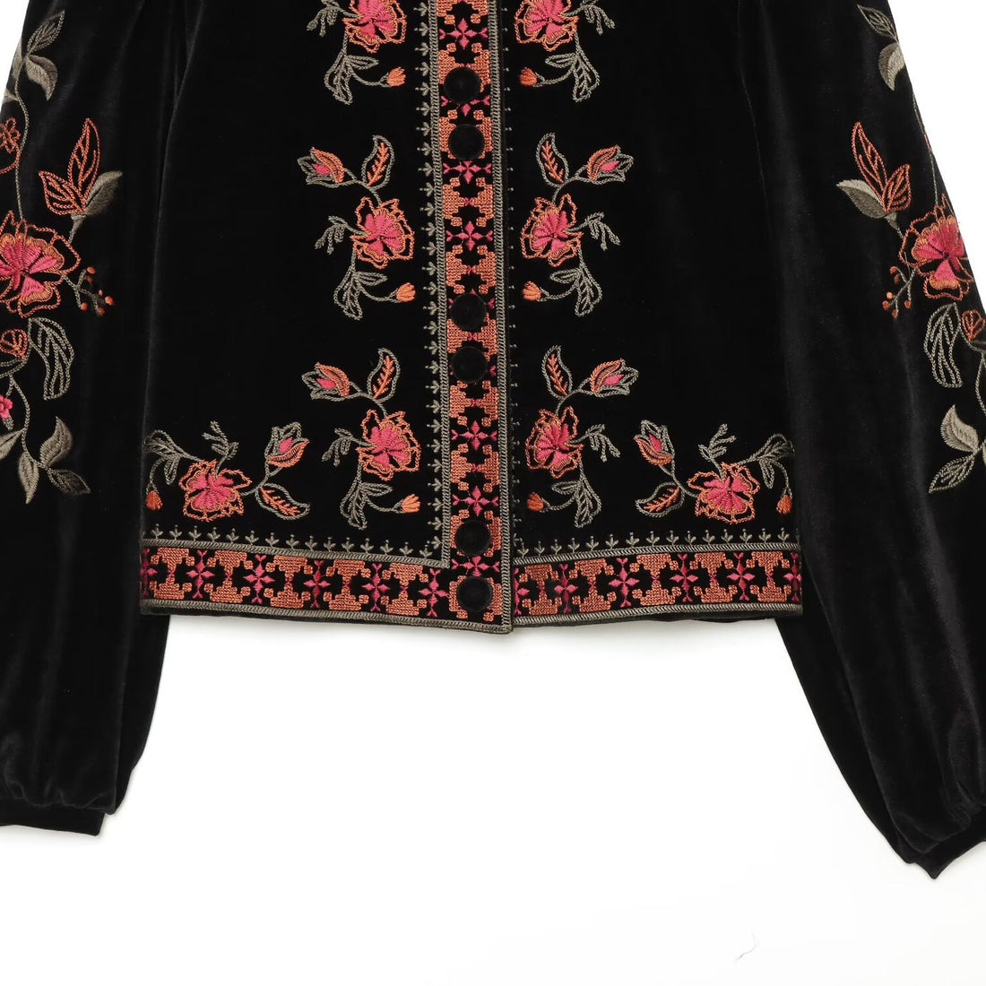 Casual style long sleeved stand up collar embroidered jacket