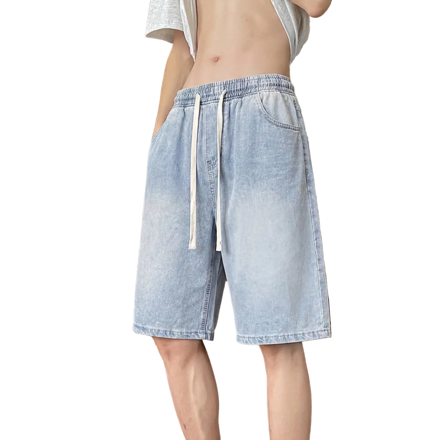 Ice Silk Denim Shorts Men's Five-Quarter Pants