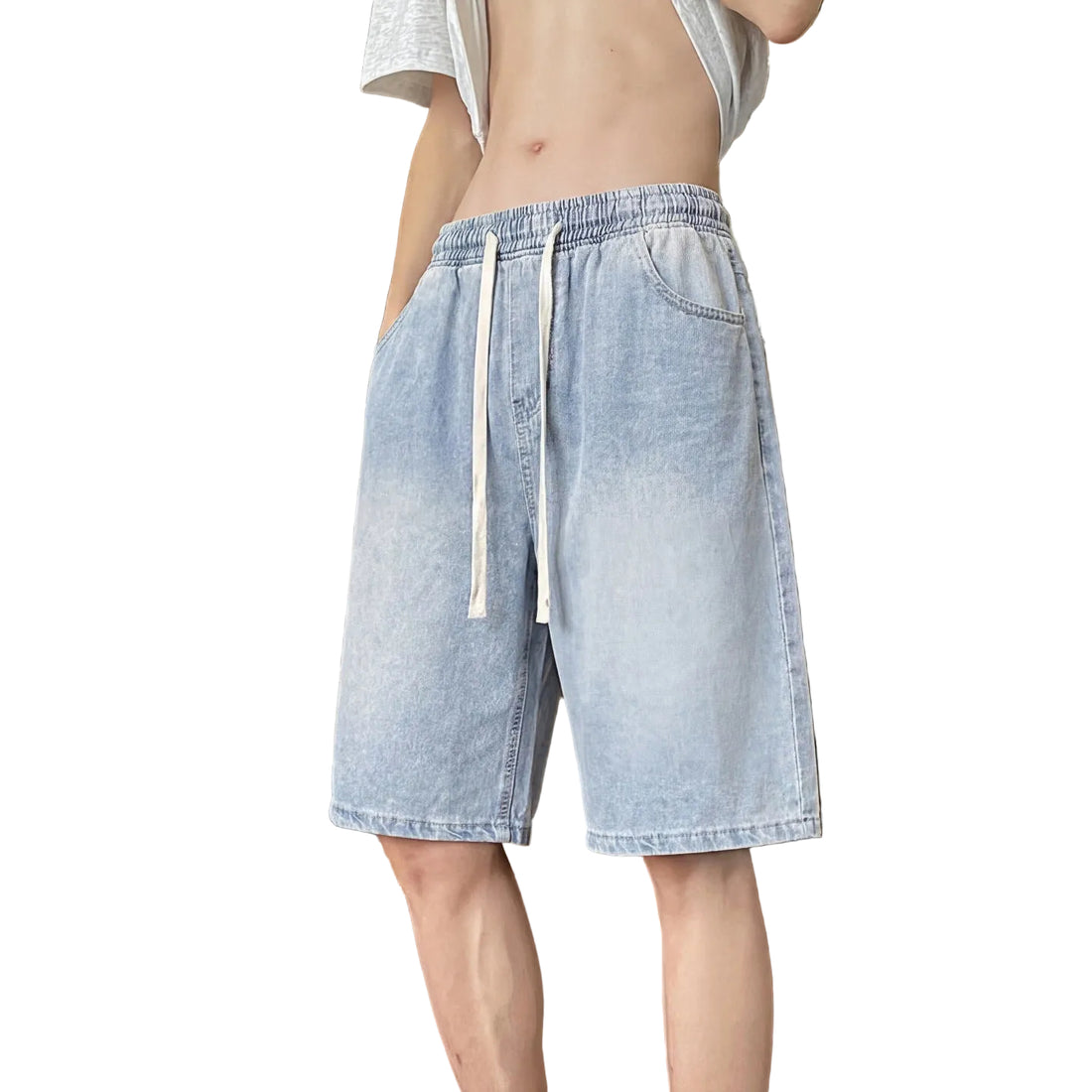 Ice Silk Denim Shorts Men's Five-Quarter Pants