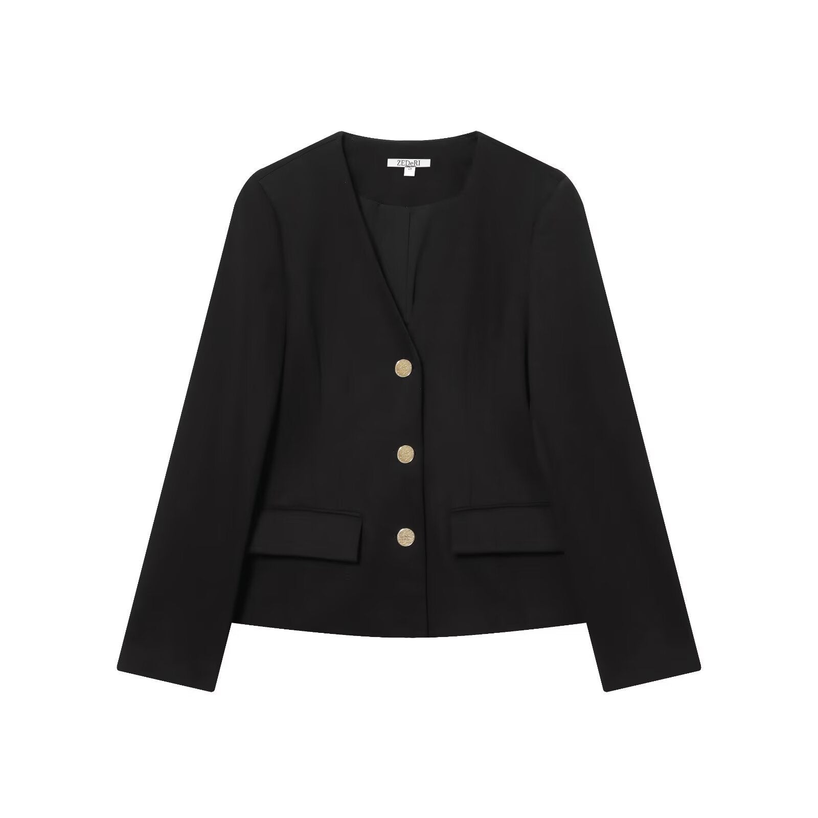 V-neck single breasted suit jacket with shoulder pads