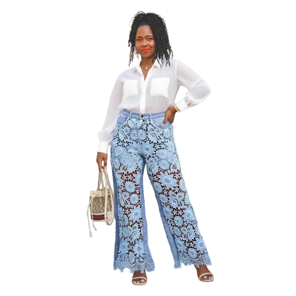 Hollow Lace Spliced Women's Jeans