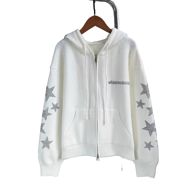 Hooded zipper long sleeved sweater