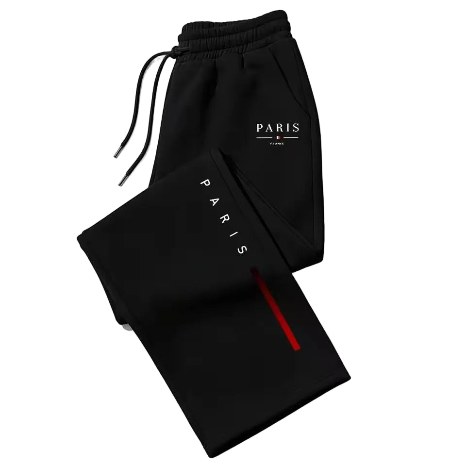 A pair of brown sweatpants with an elastic drawstring waist, folded neatly on a white background.