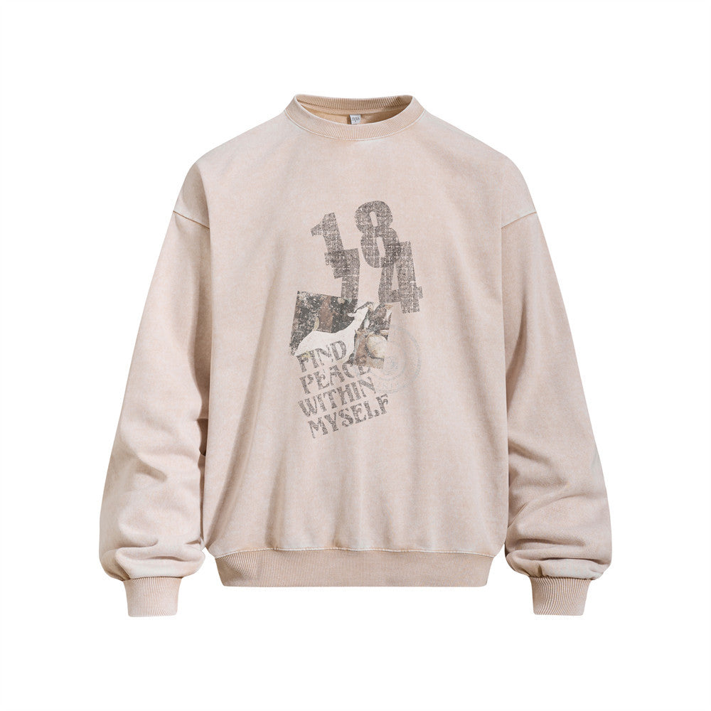 Street Punk Casual Vintage Distressed Letter Washed Long Sleeve Crew Neck Sweatshirt