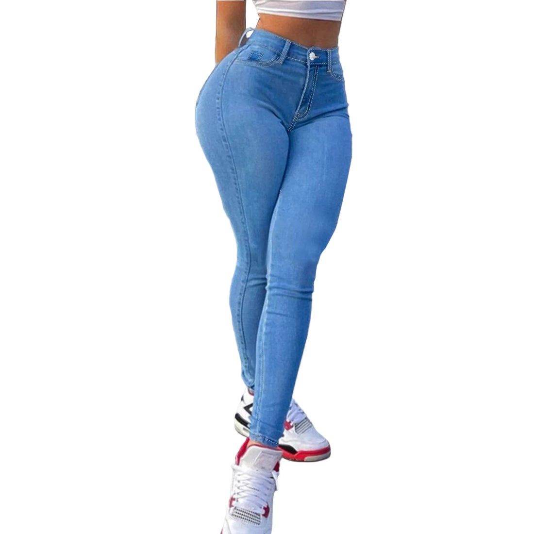 Light Blue Denim Skinny Pants Elastic Pencil Pants Casual Fashion Stretch Bottoms