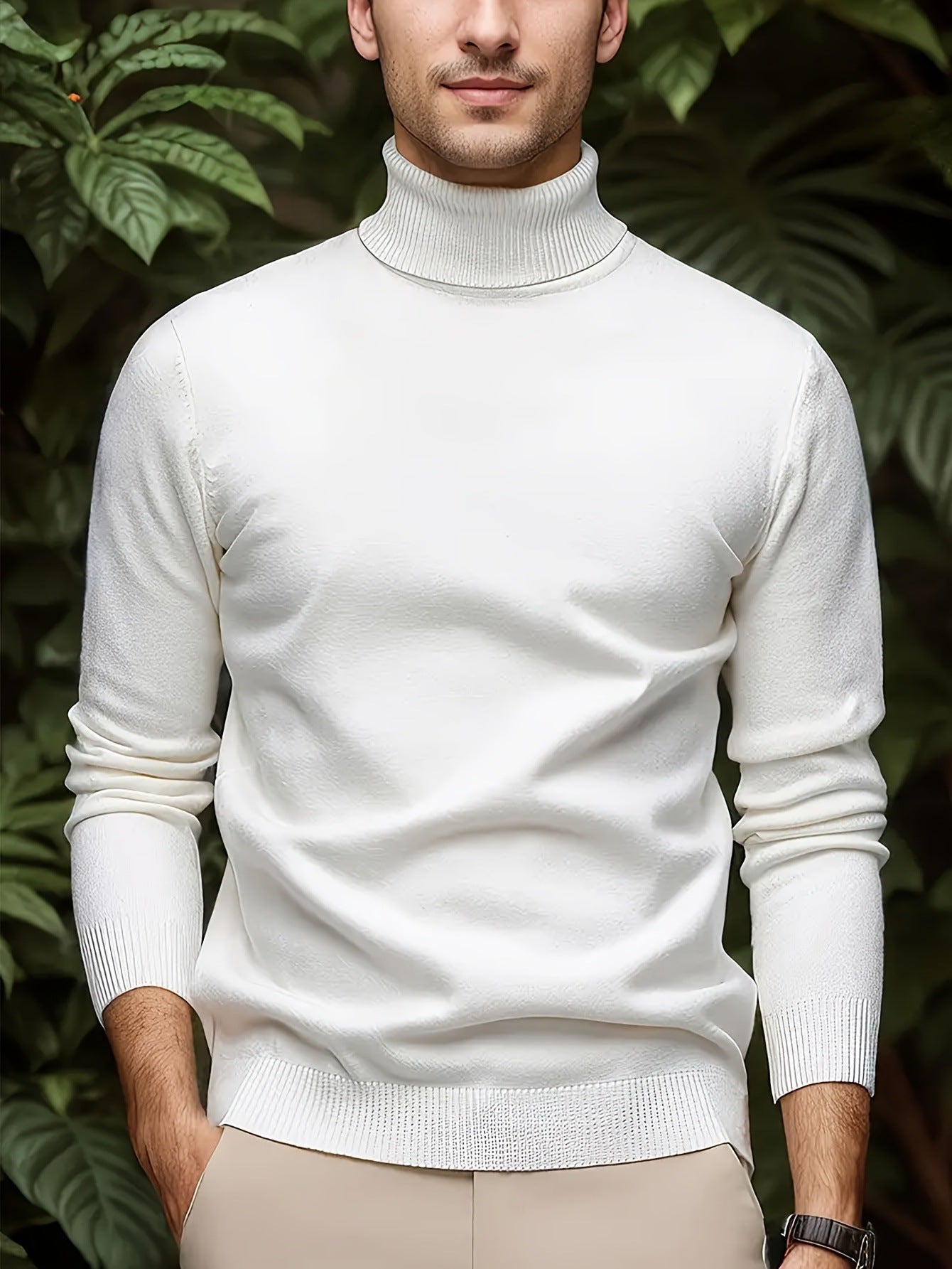 Men's Solid Color Versatile Soft Viscose Turtleneck Sweater - cas7m