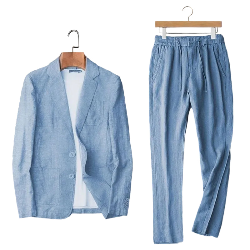Spring Ethnic Linen Slim Fit Jacket & Pants Set - M to 4XL - cas7m