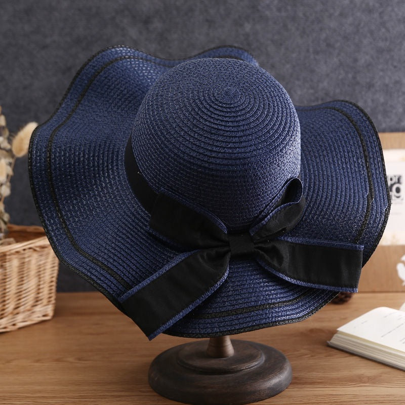 Summer Sun Hat Women Straw Hats Sunshade Panama  Fashion Bow Beach Hat Foldable Travel Caps - cas7m
