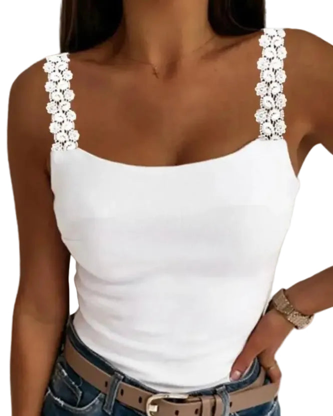 Lace Stitching Fashion Spring And Summer Solid Color Loose Vest - cas7m
