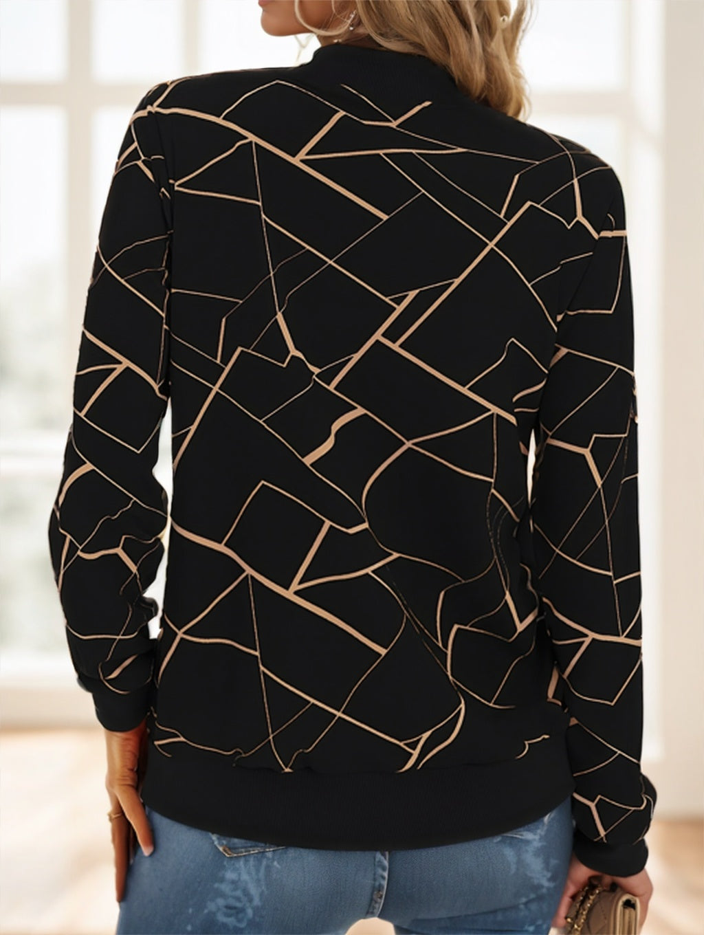 Geo Print Zipper Front Jacket - cas7m