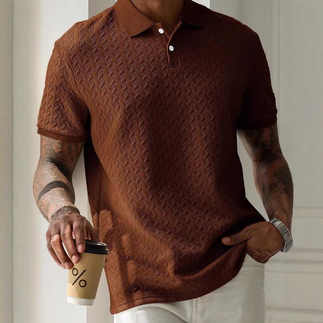 Men's Solid Color Polo Collar Short-sleeved Shirt - cas7m