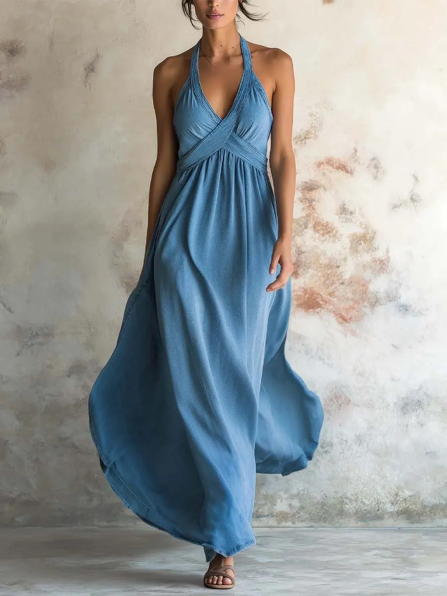 Sleeveless Flared Solid-color Maxi Dress Design - cas7m