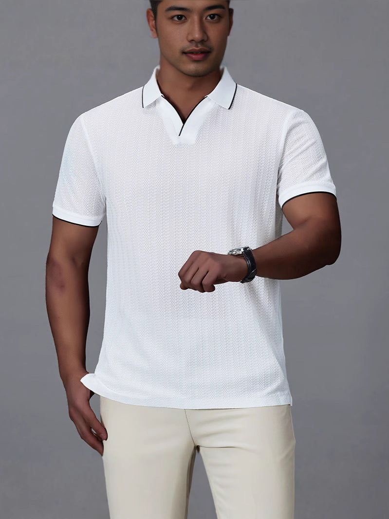 Men's Short-sleeved Polo Shirt Casual Ice Silk Thin T-shirt - cas7m