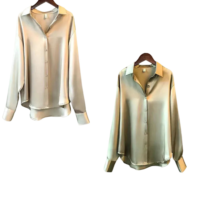 Women's Long-sleeved Satin Shirt - cas7m