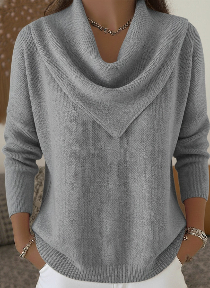 Womens Solid-color Long-sleeve Sweater Top - cas7m