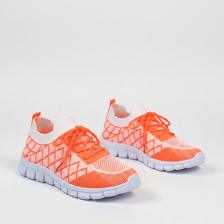 Colorblock Plaid Lace-Up Flyknit Sneakers Ins Mesh Casual Shoes Fashion Breathable Walking Running Sports Shoes For Women - cas7m