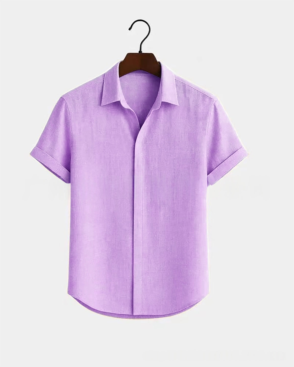 Solid-color Short-sleeve Cotton-linen Shirt For Men - cas7m