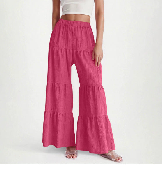 Pleated Elastic Waist Pants Female Wide-leg Casual Pants - cas7m